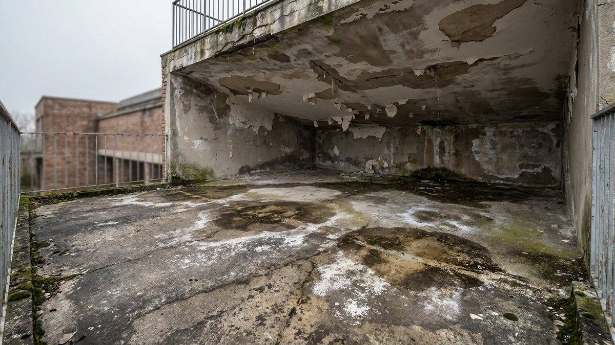 Стара тераса з протіканням, висолами й тріщинами — до ремонту